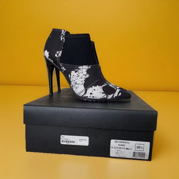 NIB TIBI Neoprene/Canvas Ankle boot Black/White Splatter Sz 8.5 Stiletto heel - Picture 1 of 13